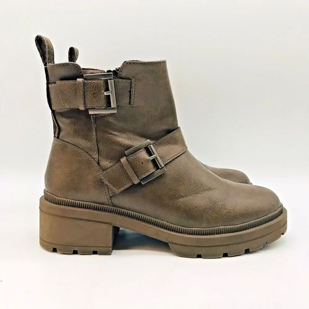 Rocket Dog Brown Conrad Ankle Boots Women's 6.5 Chunky Y2K Straps Buckles Bootie